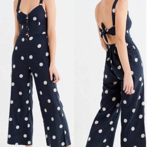 Navy and White Polka Dot Jumpsuit Size Small - Picture 1 of 4